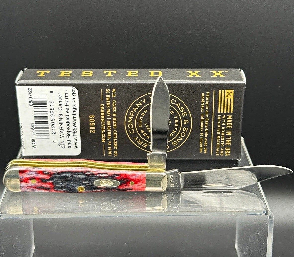 Case XX 6225 1/2 SS Tested XX 2-Blade Slipjoint Crimson Bone Center Jack