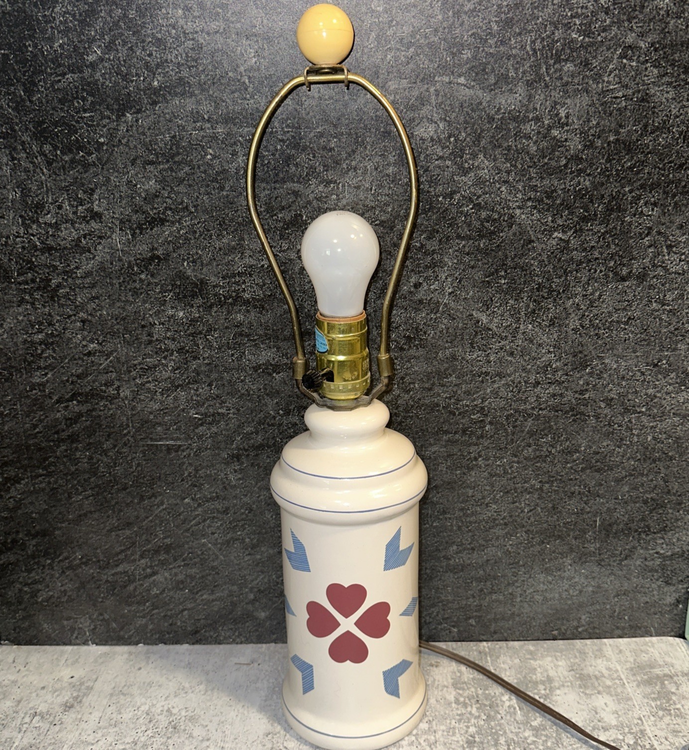Vintage 1980s Cottagecore Patchwork Heart Ceramic Table Lamp Quilt Block Country Vintage 1980s Cottagecore Patchwork Heart Ceramic Table Lamp Quilt Block Country