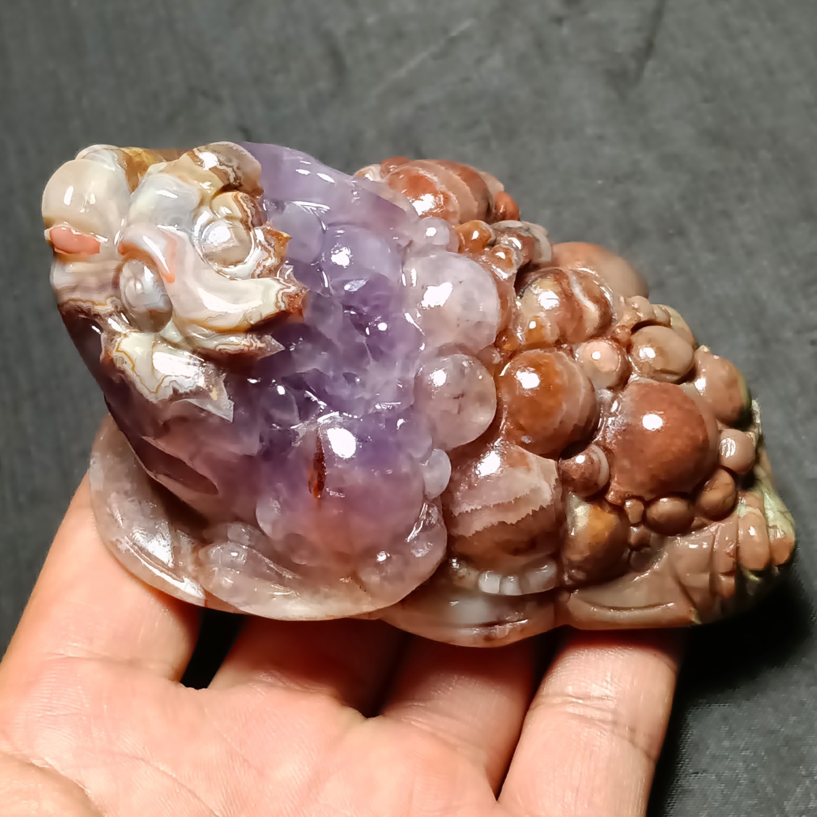 342 G  Natural Amethyst Quartz hand Carved Crystal Golden Toad Reiki Decor PP188