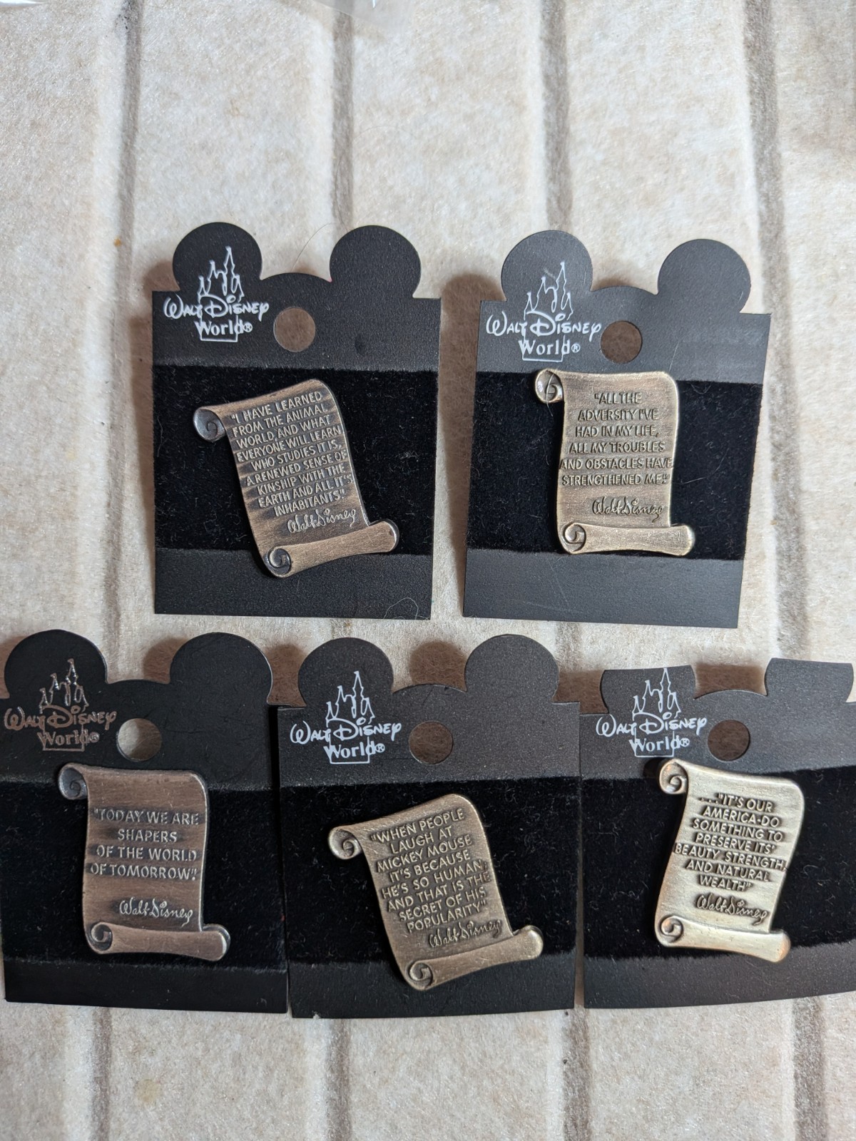 Vintage 2002 WDW Walt Disney Scroll Quote Series Collection Of 5 Pins