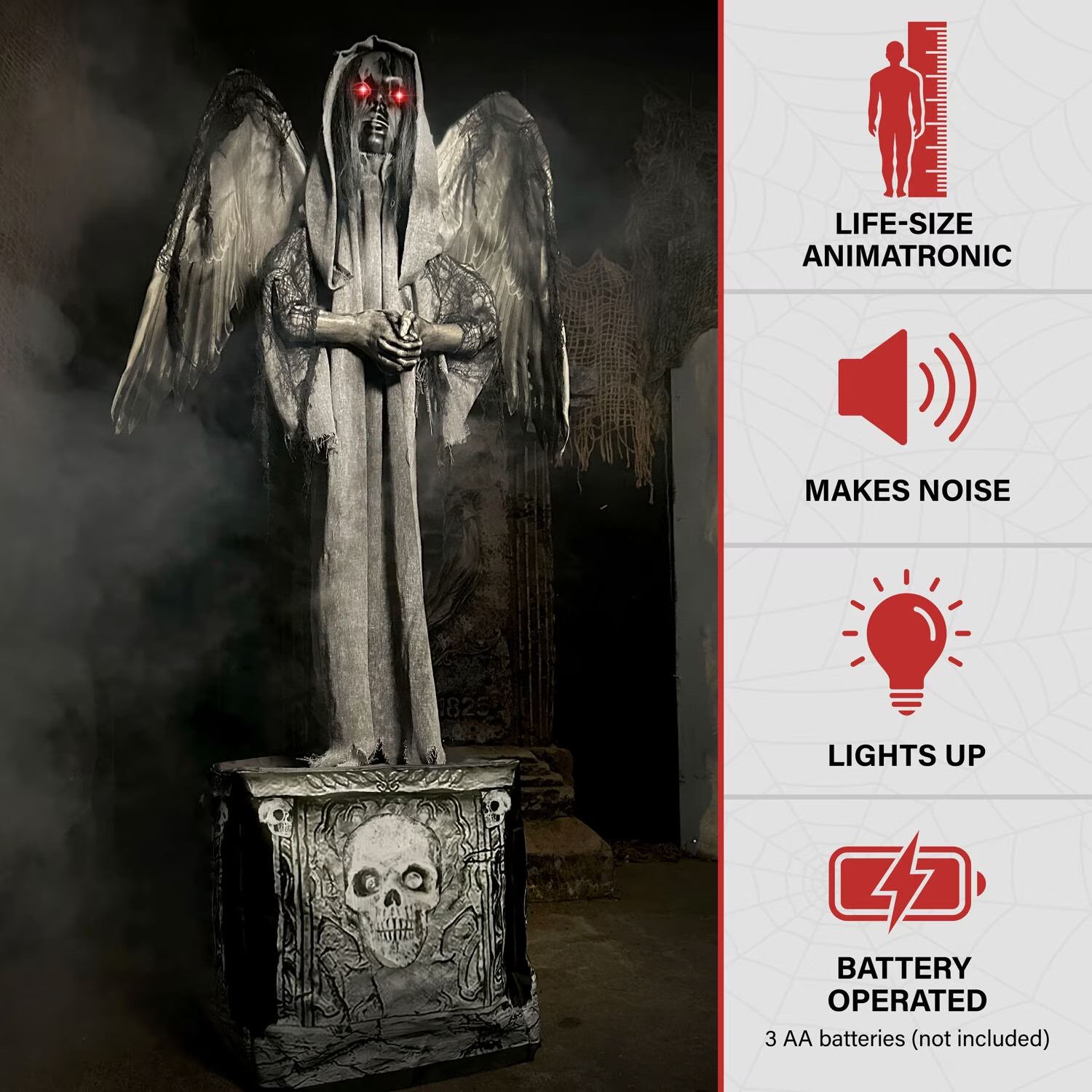 Haunted Hill Farm Life size Animatronic Haunted Angel Statue W/ Lights and Sound