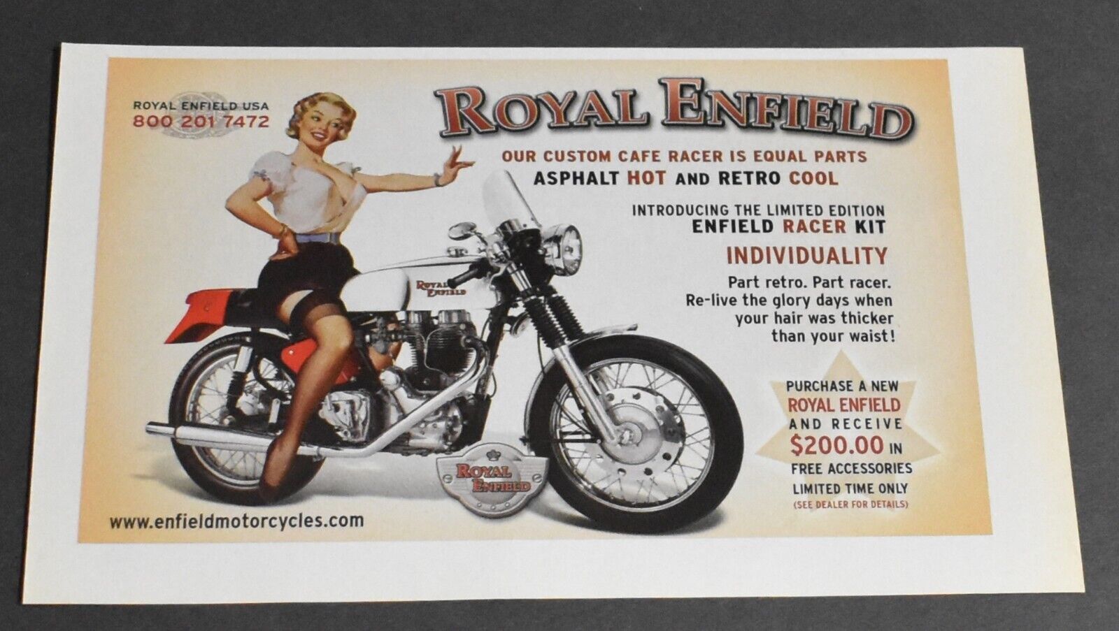 2004 Print Ad Royal Enfield Motorcycle Blonde Pinup Girl Ride Beauty Art Hair
