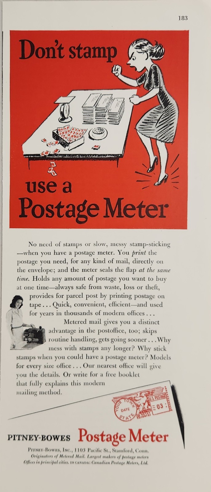 1946 Print Ad Pitney-Bowes Postage Meters Don\'t Use Stamps Stamford,CT