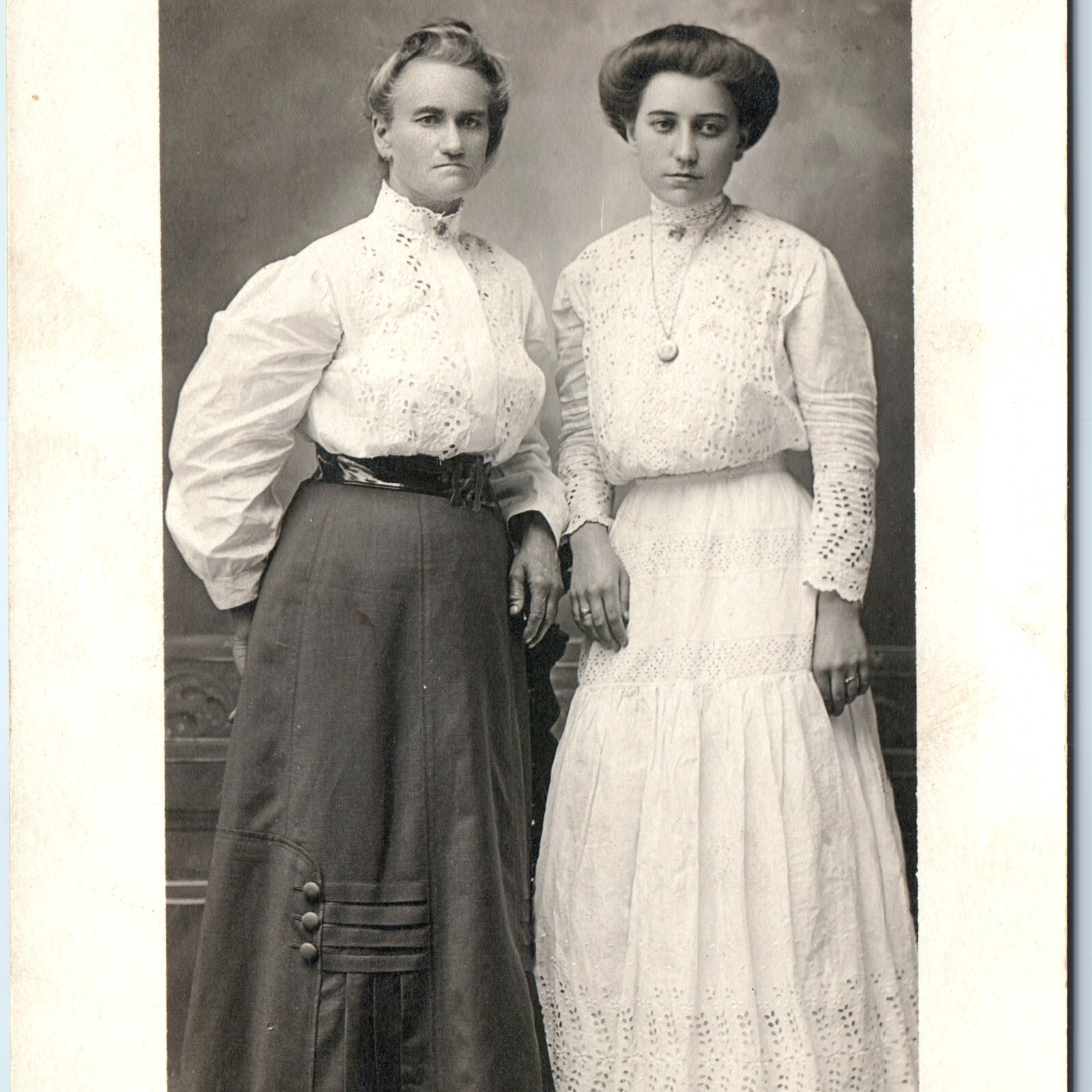 1911 Mother & Daughter RPPC Pompadour Hair Fashion Hartley to Dysart IA Photo