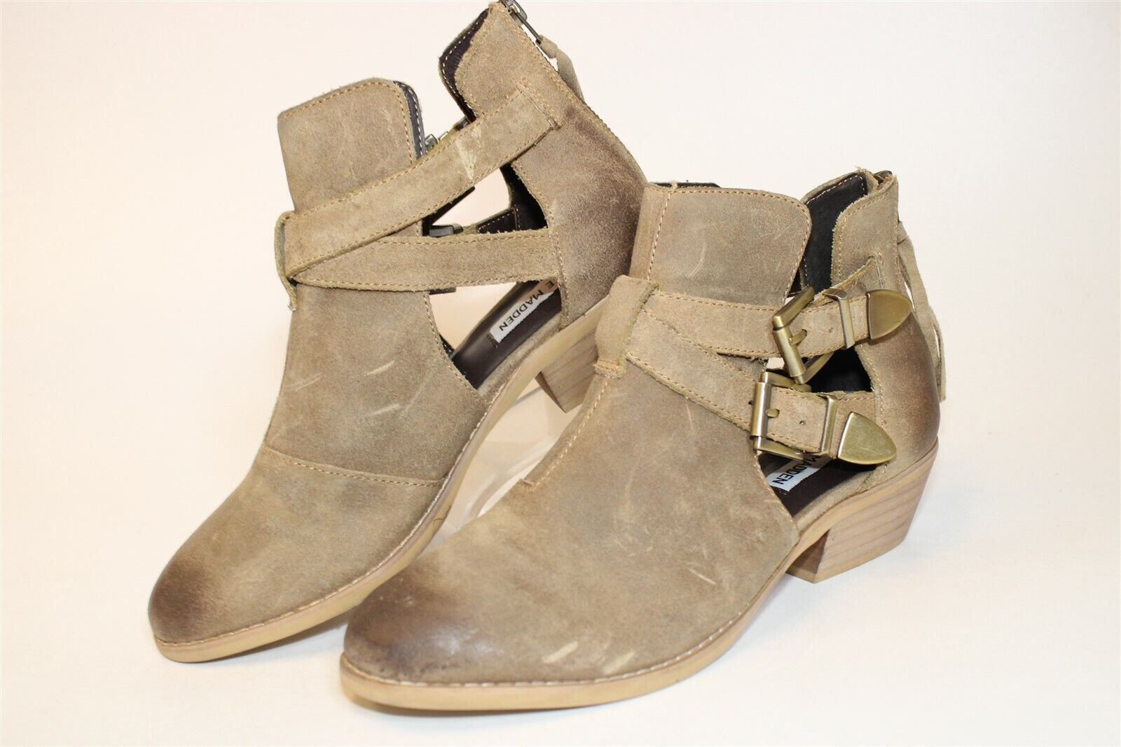 Steve Madden Cinch Womens 8.5 Brown Suede Double Buckle Booties Ankle Boots