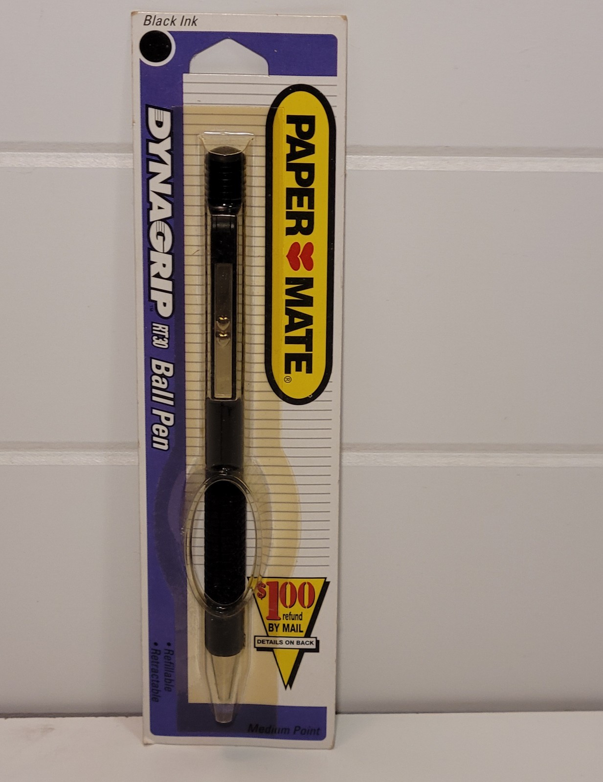 Vintage Paper Mate Dynagrip RT30 Ball Point Pen Medium Black Ink Two Heart 1994