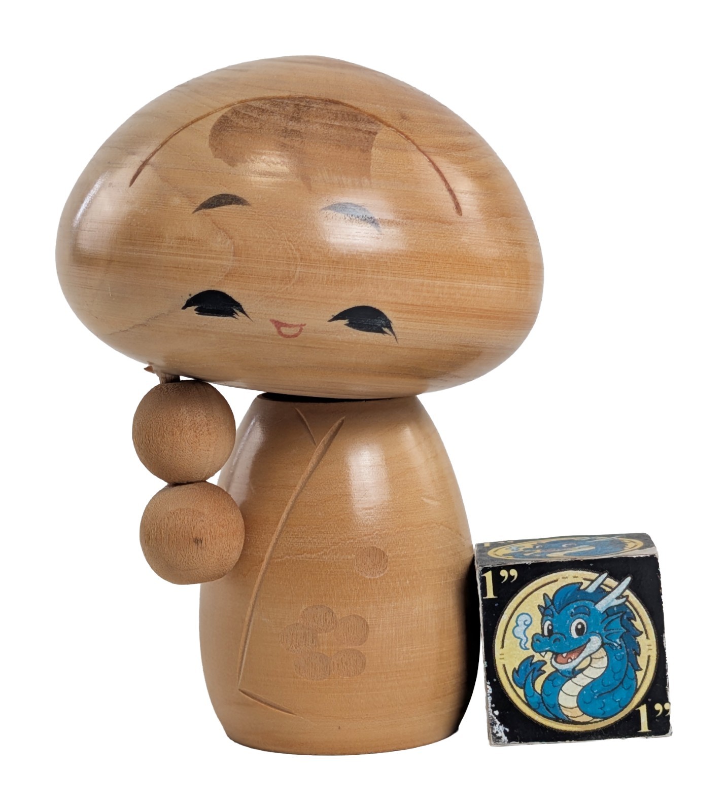 Vintage Creative Kokeshi Doll Girl w/ Ponytail by Ozawa Shiun from Japan, 9cm