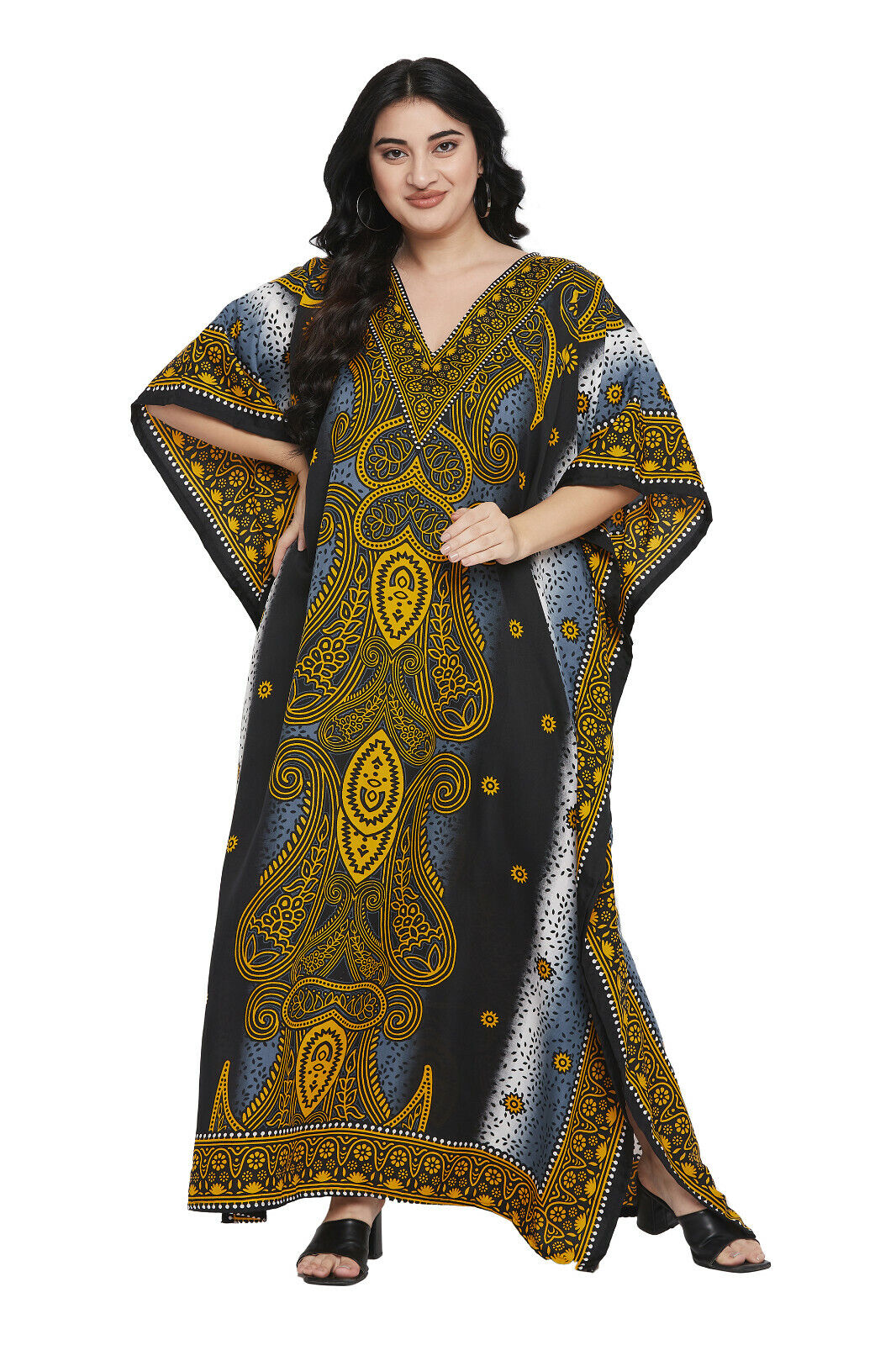 Women Boho Kaftan Kimono Maxi Dress Beach Holiday Plus Size Loose Long Sundress