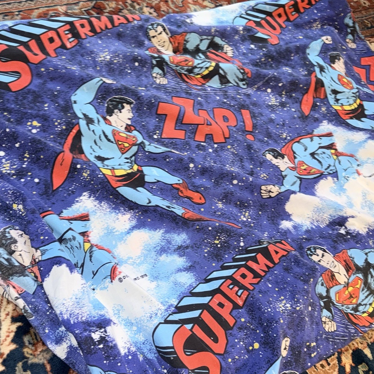Vtg 1978 Bibb Superman Twin Fitted Bed Sheet DC Comics Super Hero Kid Bedroom