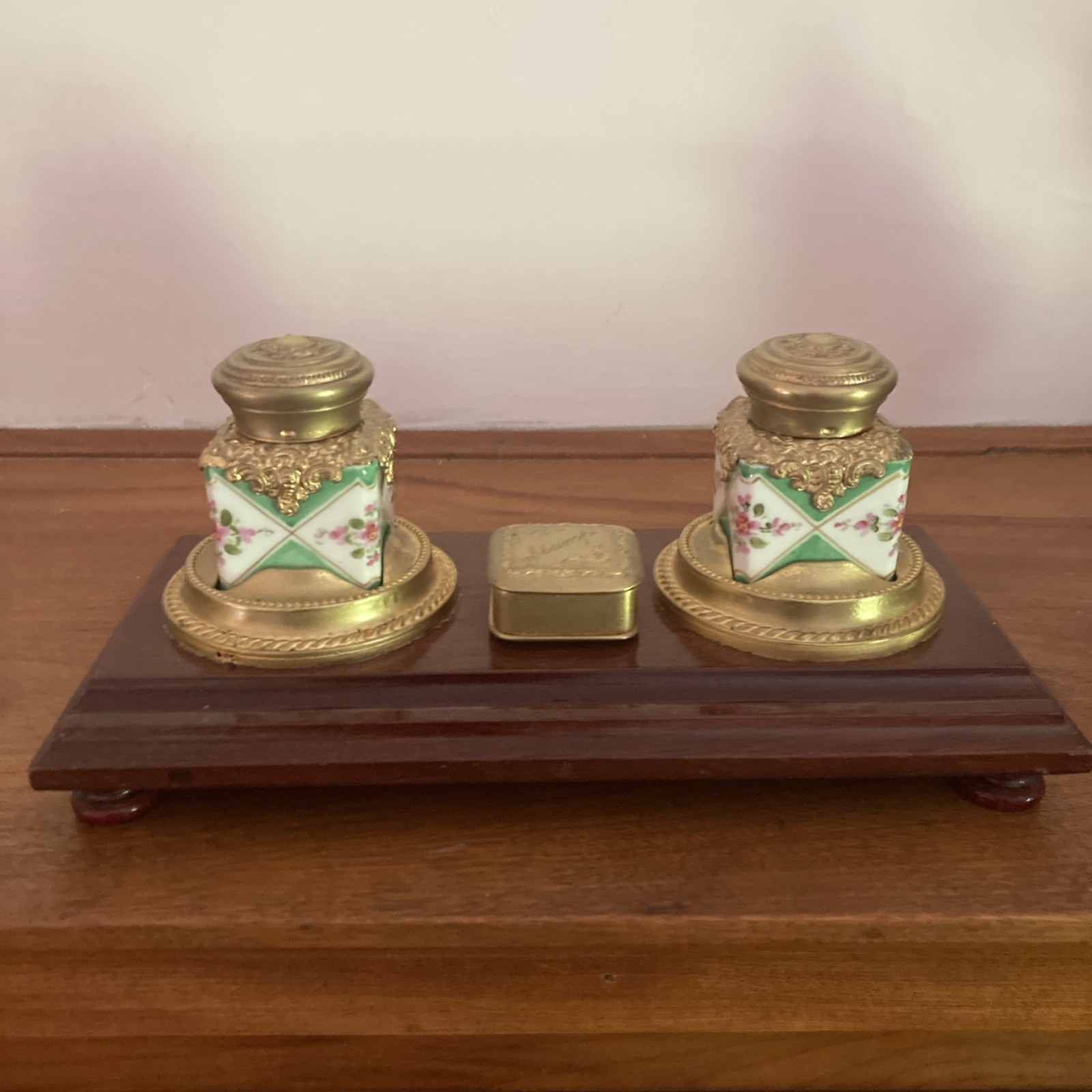Antique English Double Inkwell w/ stamp