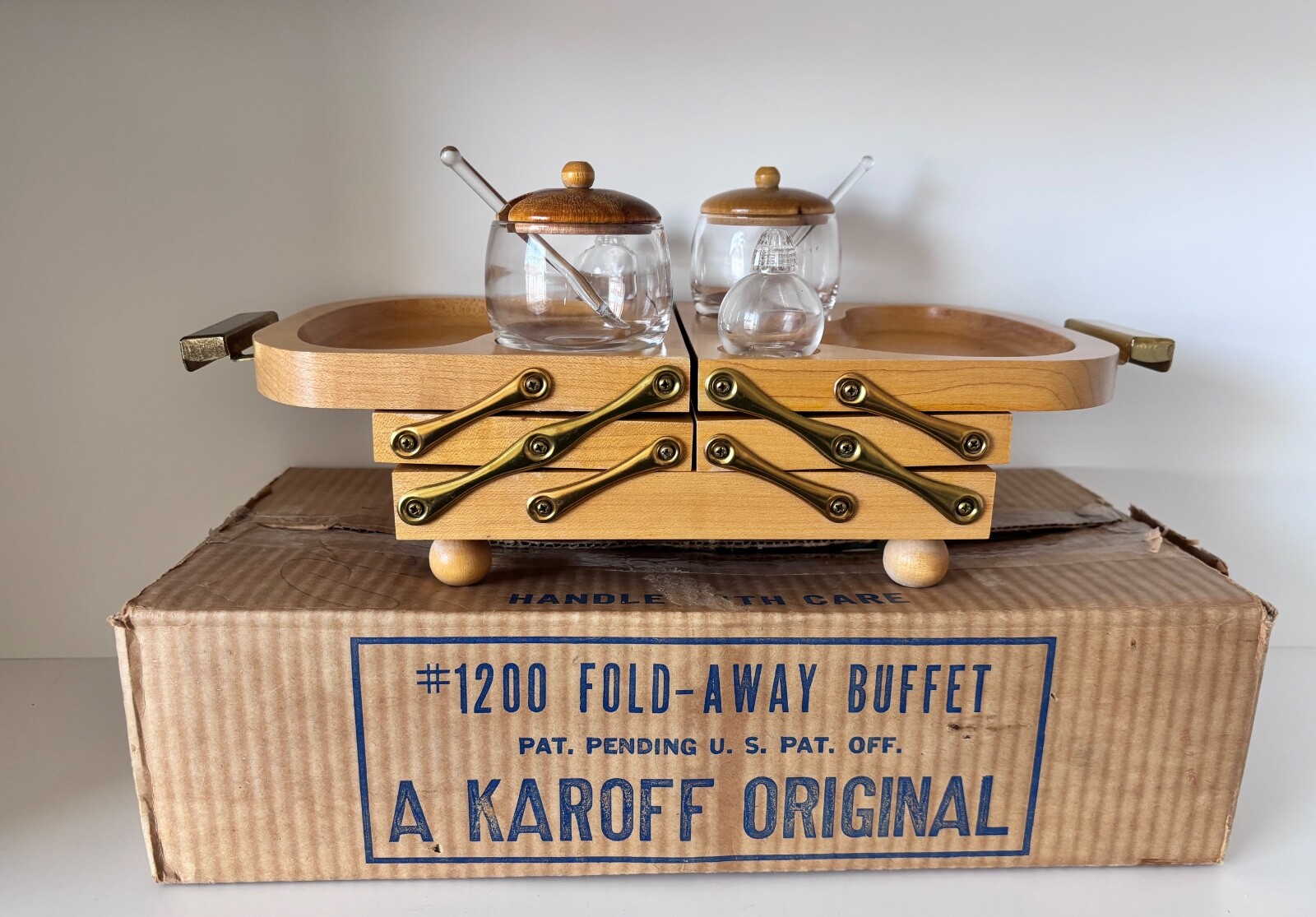 Vintage Karoff Fold-Away Buffet Table Server / Charcuterie Board; 1950\'s