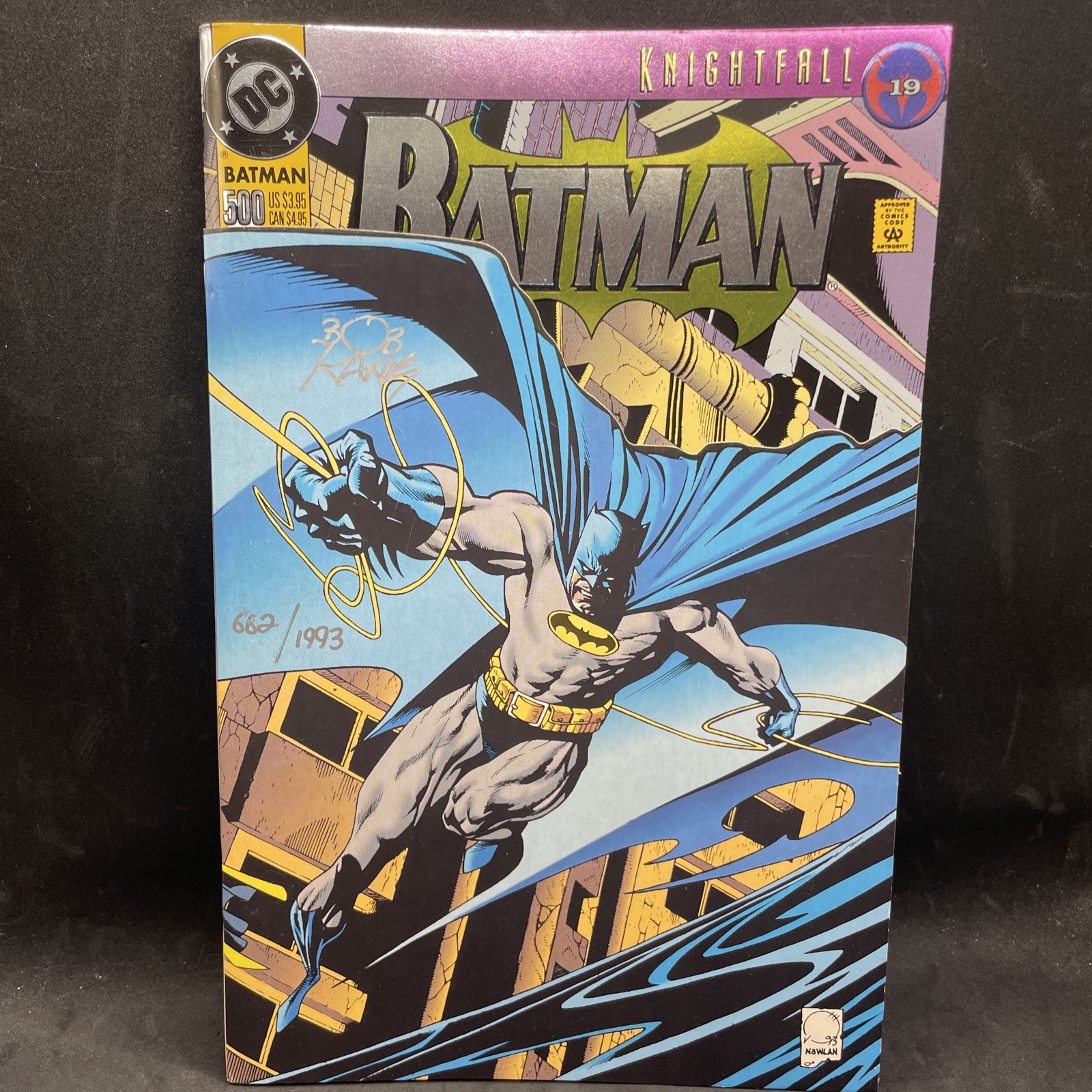 DC Batman Knightfall#500 (1993) Bob Kane Signature Autograph # 662/1993 Nice 1