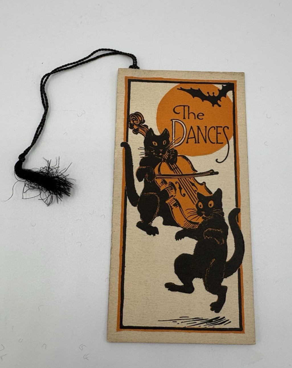Vintage 1920\'s ANTIQUE HALLOWEEN PARTY DANCE CARD BLACK CATS CELLO BAT MOON