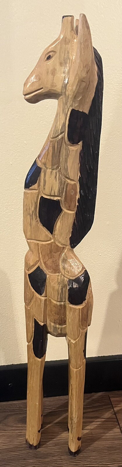 Vintage Hand Carved Wood Giraffe Statue 29 Inch Tall African Safari Decor