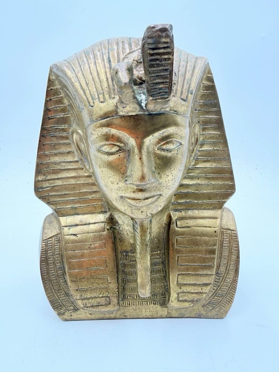 Vintage Bronze Egyptian Pharaoh Tutankhamun Bust Statue India 9”