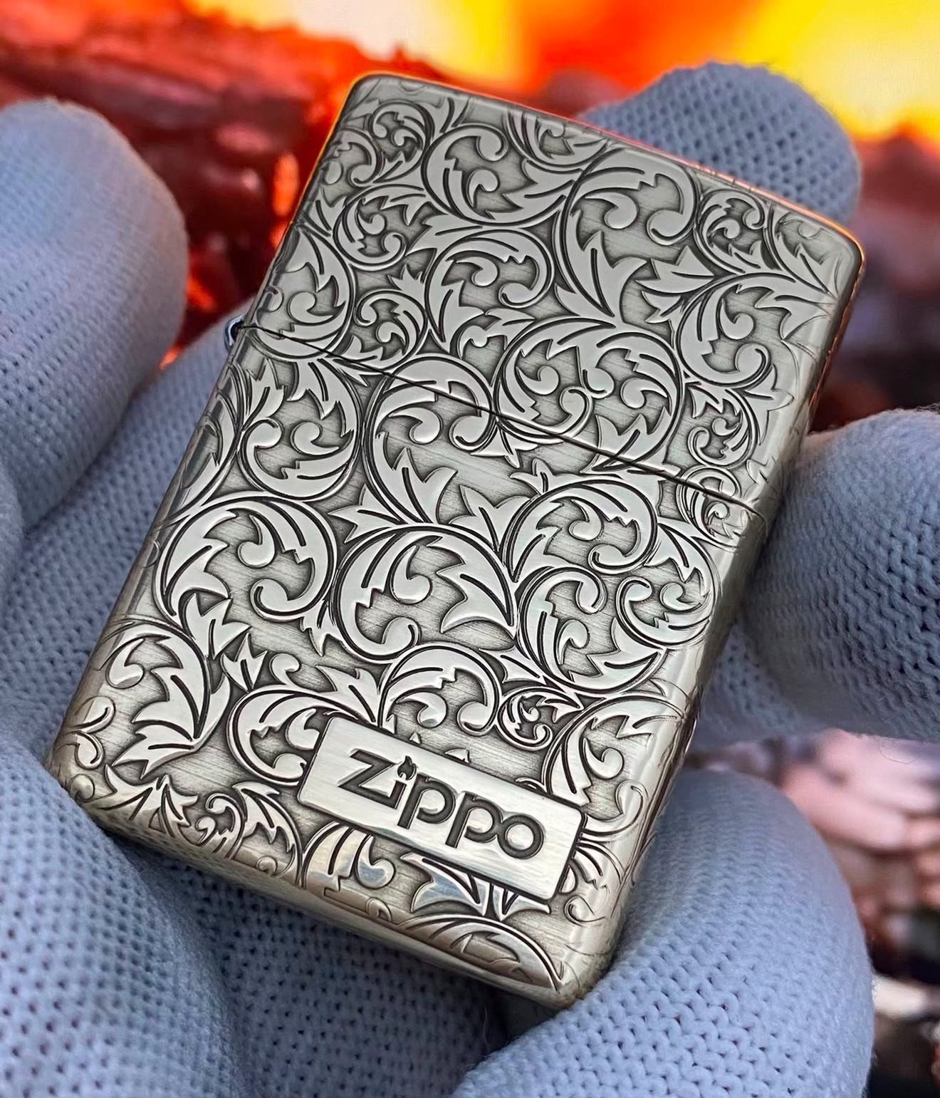 Zippo Leaves Flowers Sliver Zippo Lighter Silver New + New Box