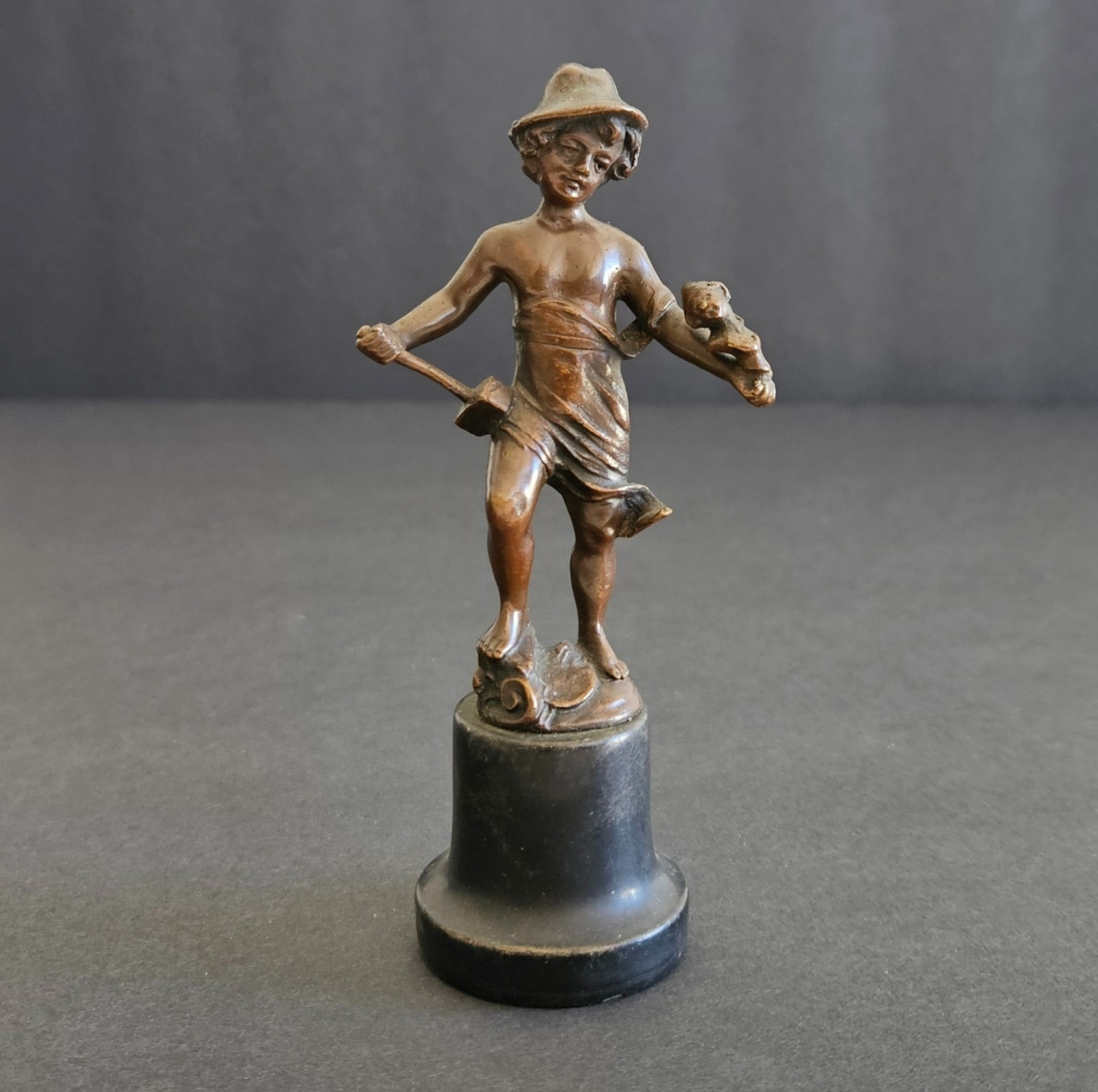 Antique Austrian Vienna Cabinet Bronze Boy Figurine 5” signed Echte Bronze 19thC