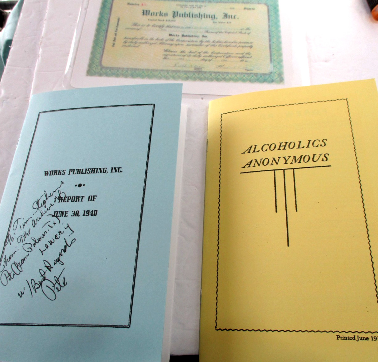 Alcoholics Anonymous Works Publishing Report June 1940 & stock prospectus bklets
