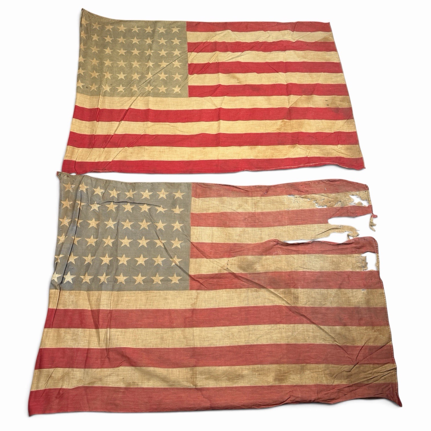 VTG 48 Star American Flag Gauze Cotton Printed WW2 Era Americana 32x24 Lot Of 2