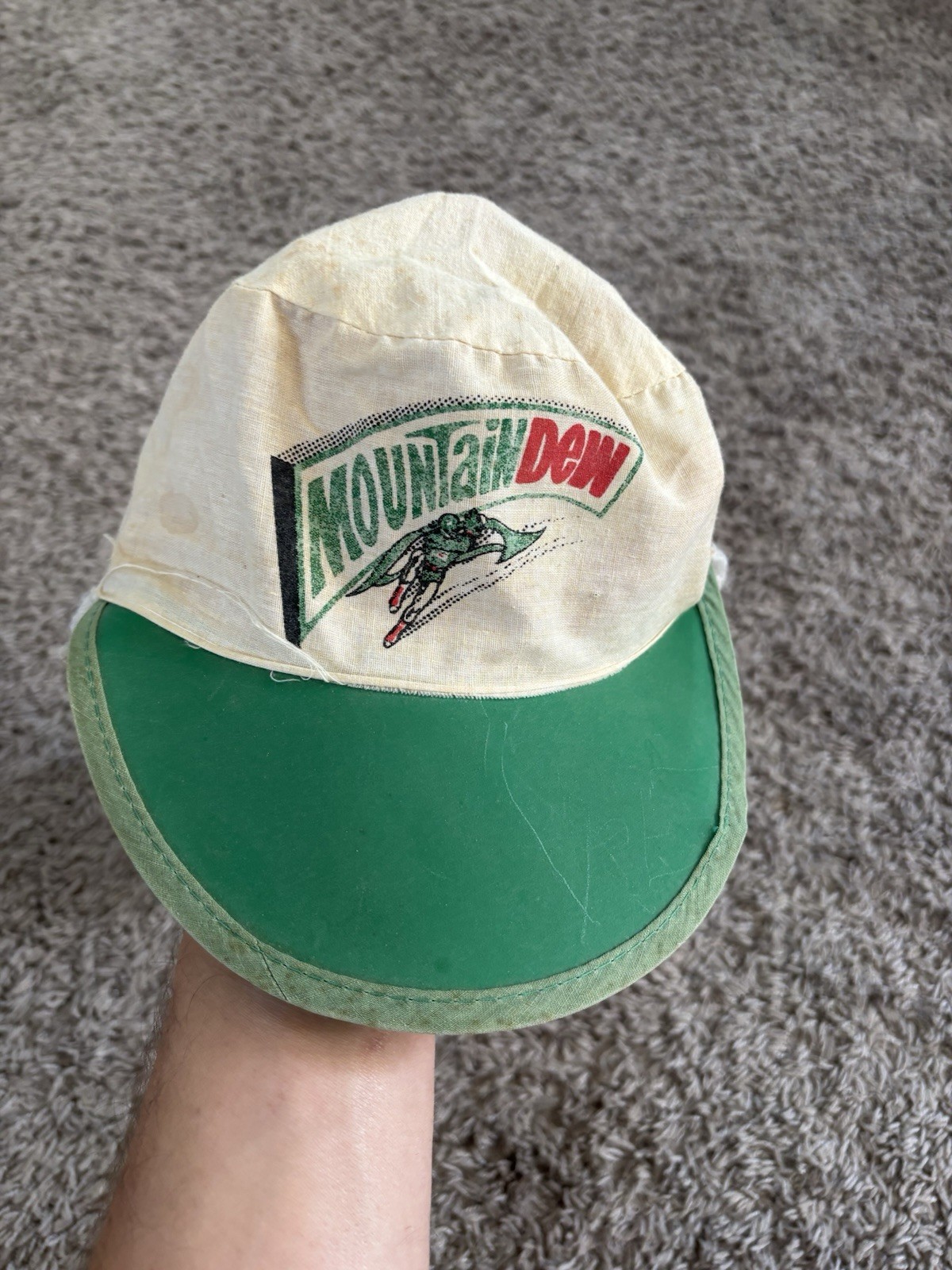 Vintage 1950s Mountain Dew Green Arrow Advertising Cap Hat