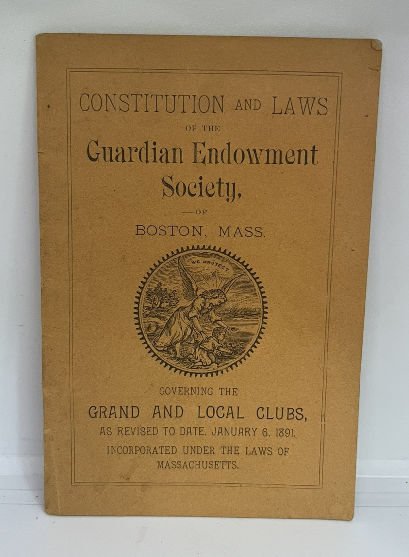 1891 Guardian Endowment Society Boston Ma Insurance 22 Pg Booklet Antique Rare