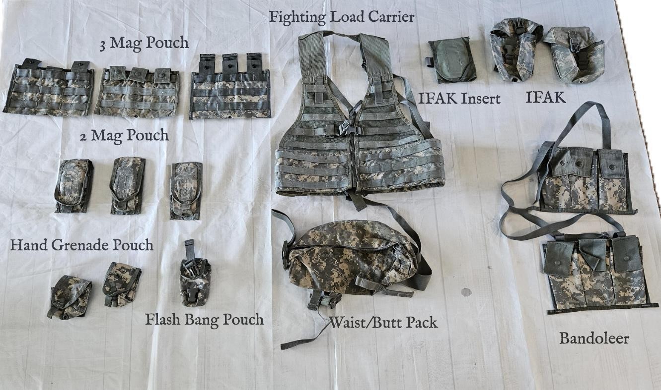 16 pc US Army MOLLE II ACU Fighting Load Carrier Vest w/Tons of Extras16 pieces
