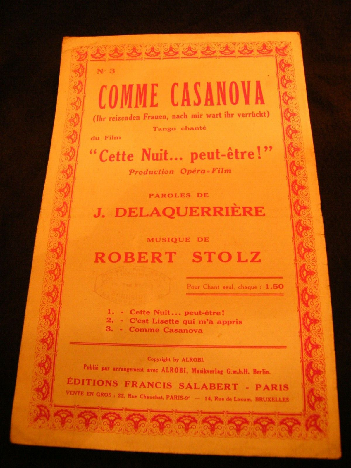 Partition like Casanova Robert Stolz Music Sheet