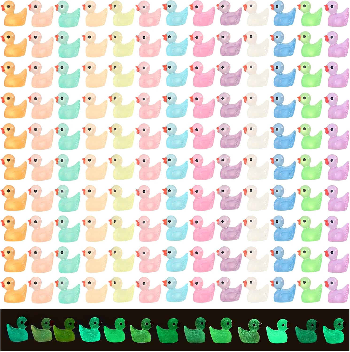 260 Pcs Mini Resin Ducks Tiny Glow Duck Figurines Miniature Craft Decorations