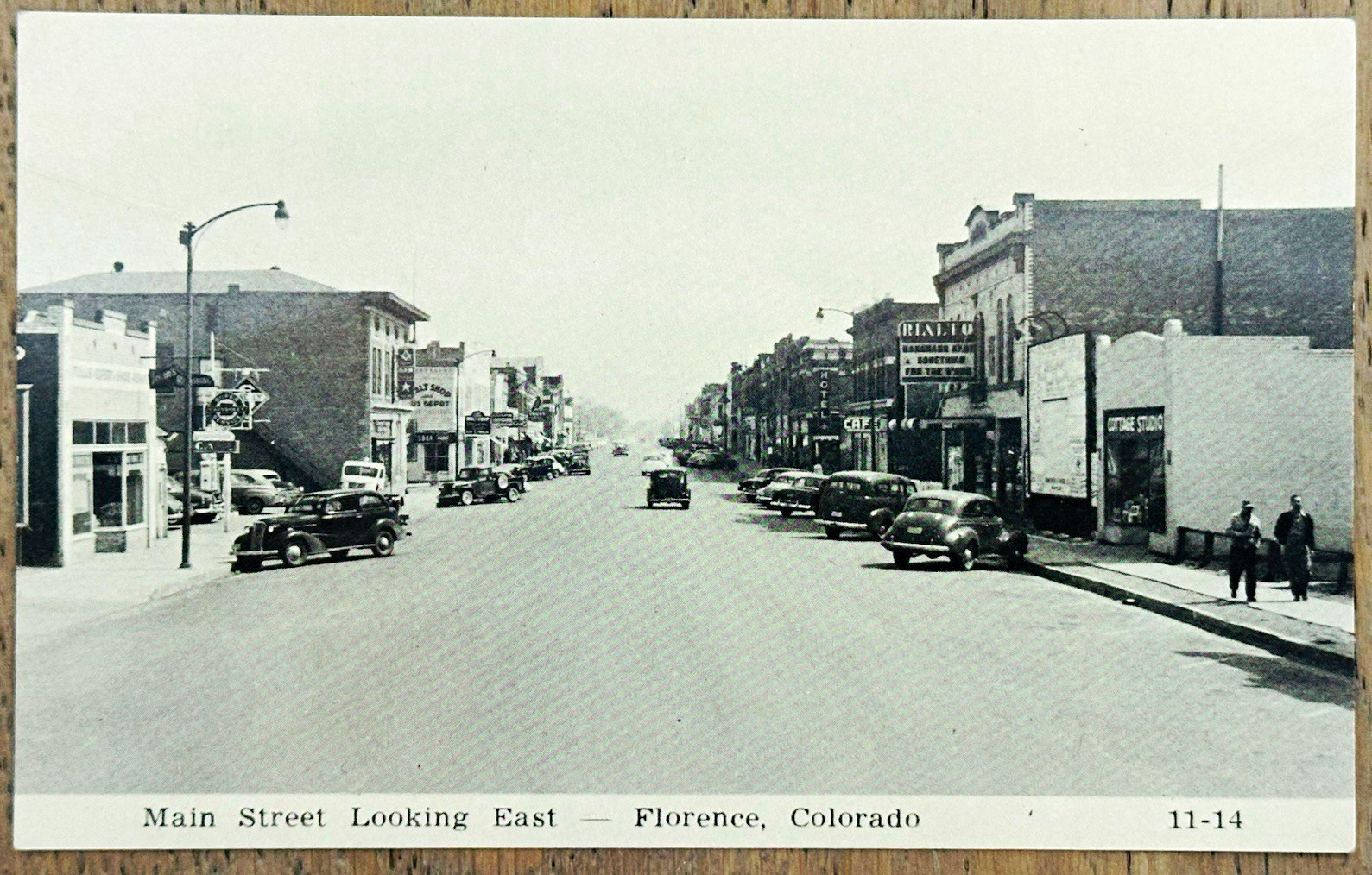 1940s Main Street Looking East Florence Colorado Postcard 11-14 Rialto Unposted