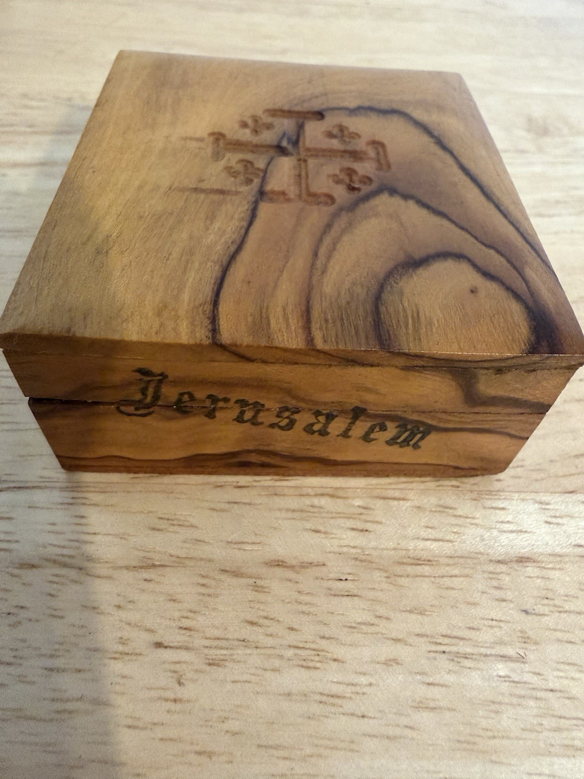 Vintage Handmade Jerusalem Cross Olivewood Box Crusader\'s Cross