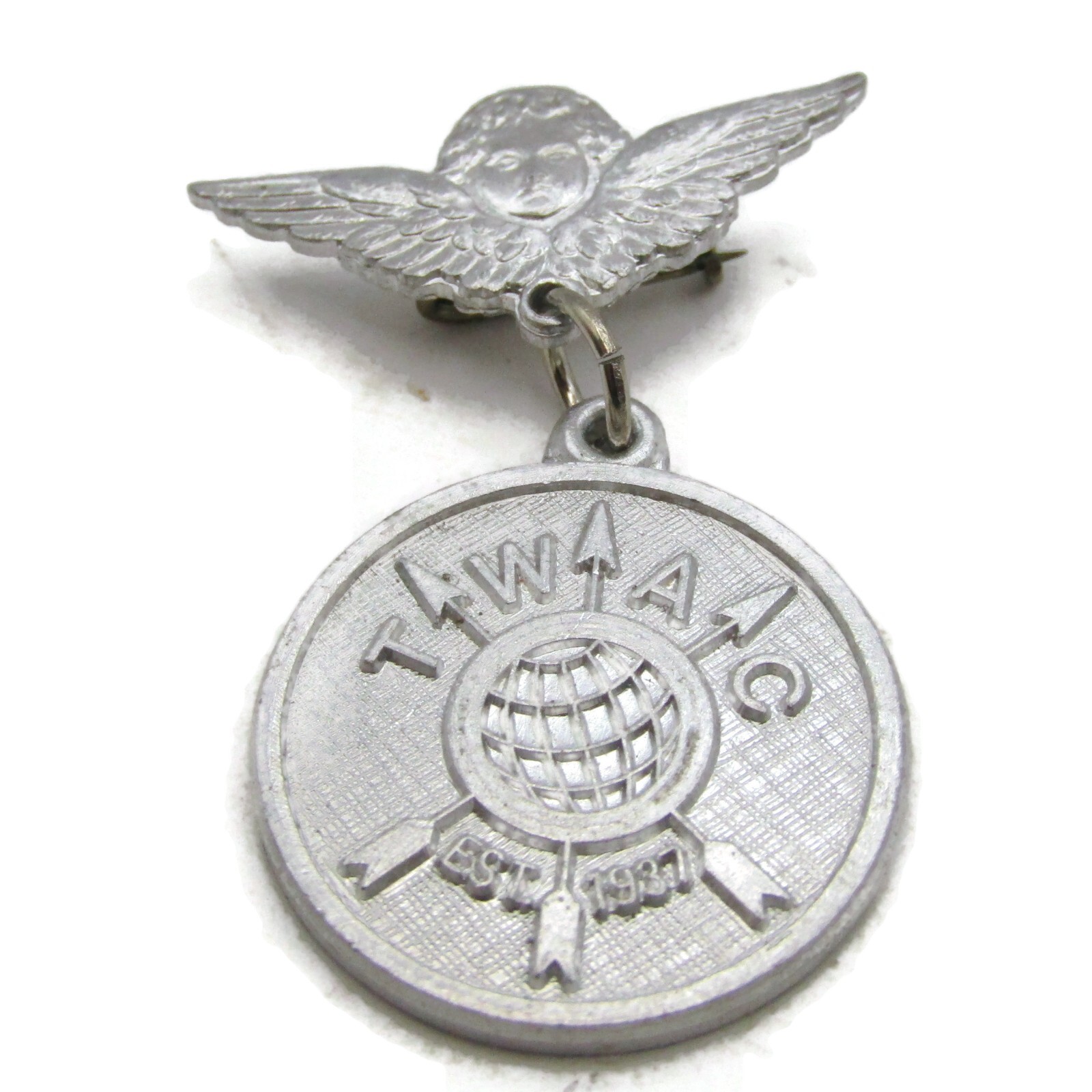 Vintage 1937 TWA TWAC Employee Club Pin Brooch Angel Wings Medallion Aviation