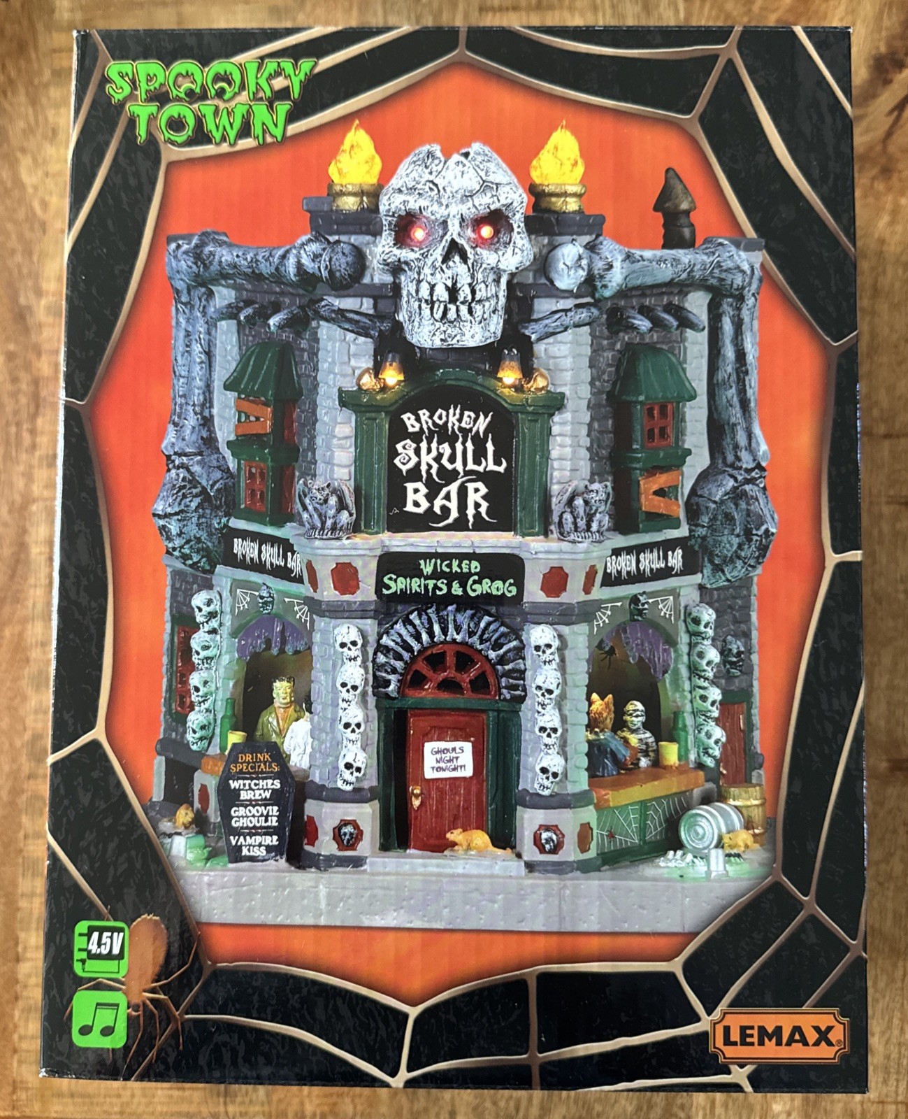 Lemax 75176 BROKEN SKULL BAR Spooky Town Lighted Building Halloween RETIRED New