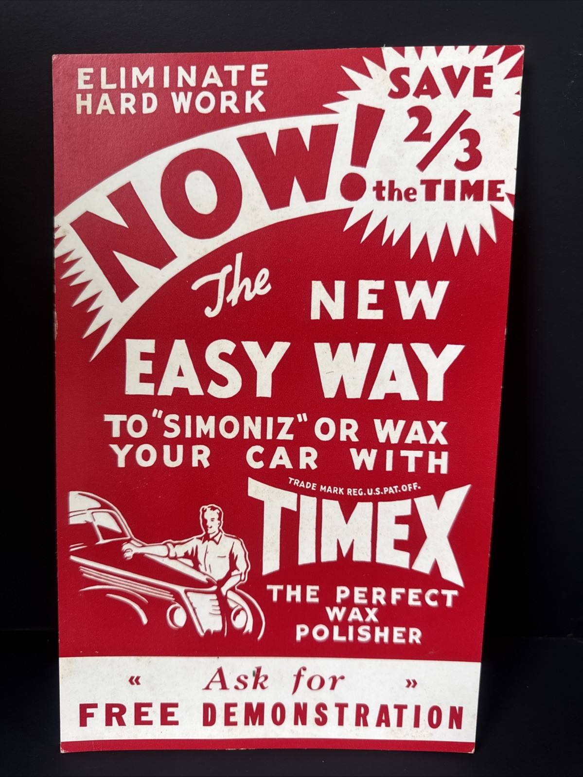 Vintage NOS Timex Perfect Wax Polisher Cardboard Advertising Store Display Sign