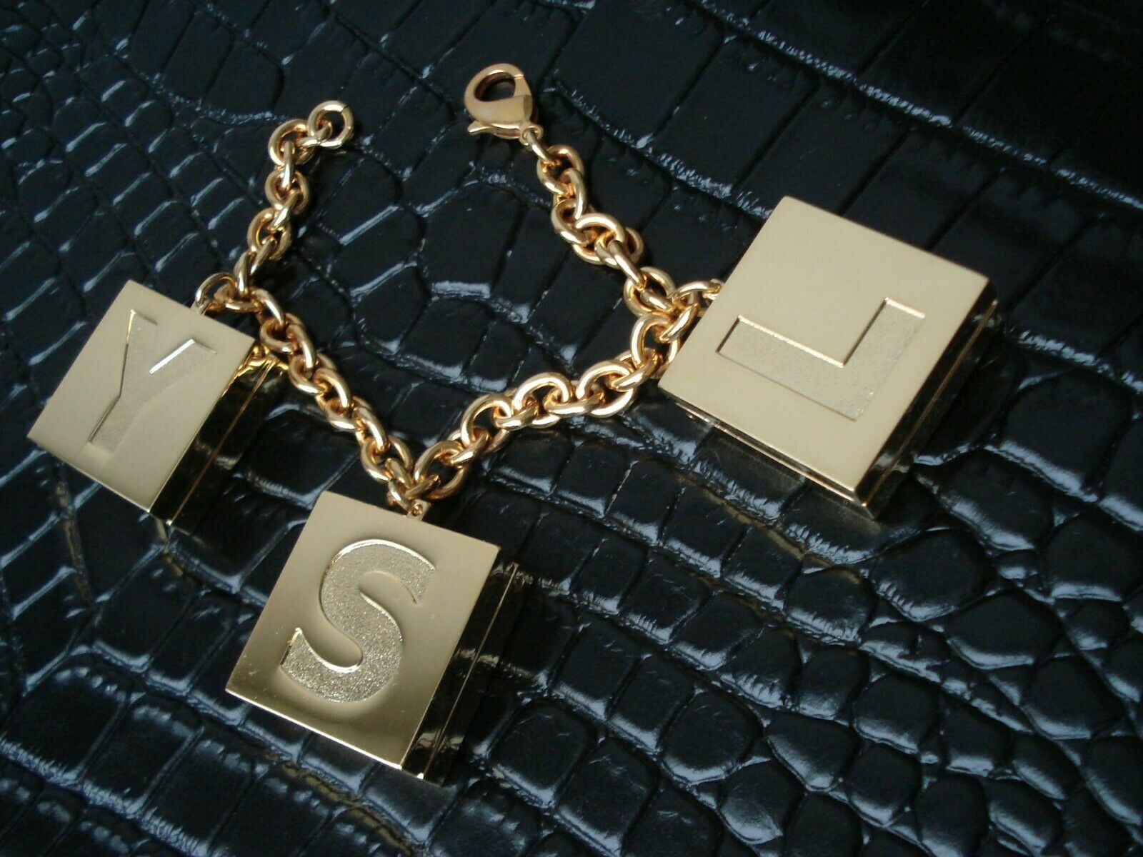 YSL Yves Saint Laurent charm bracelet pendant vintage gold color Authentic
