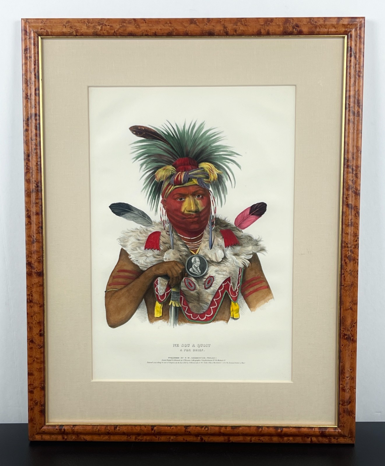 1838 McKenney Hall Lithograph Native American Ne Sou A Quait, W Graham Arader