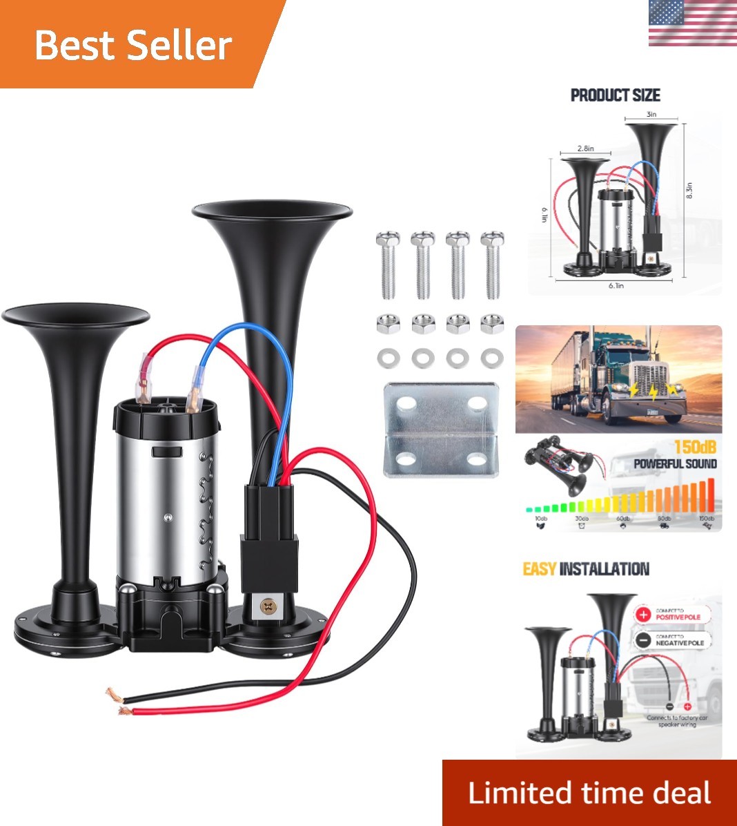 Air Horn Dual Trumpet,Electric Train Horn Set,Super Loud 150dB 12V