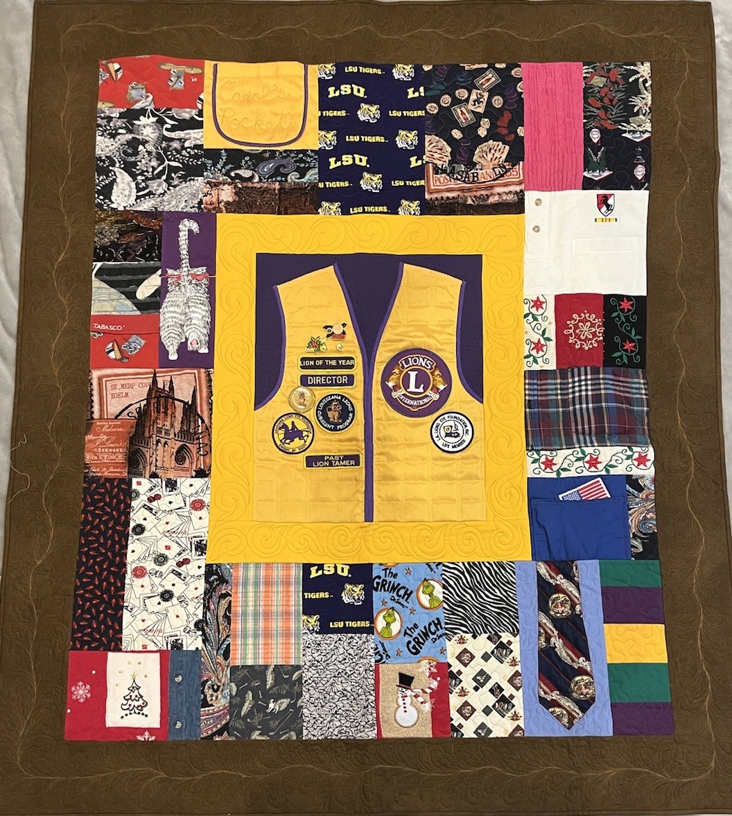 Vintage Lions Club International Quilt Vest PINS Patchwork Achievement Throw