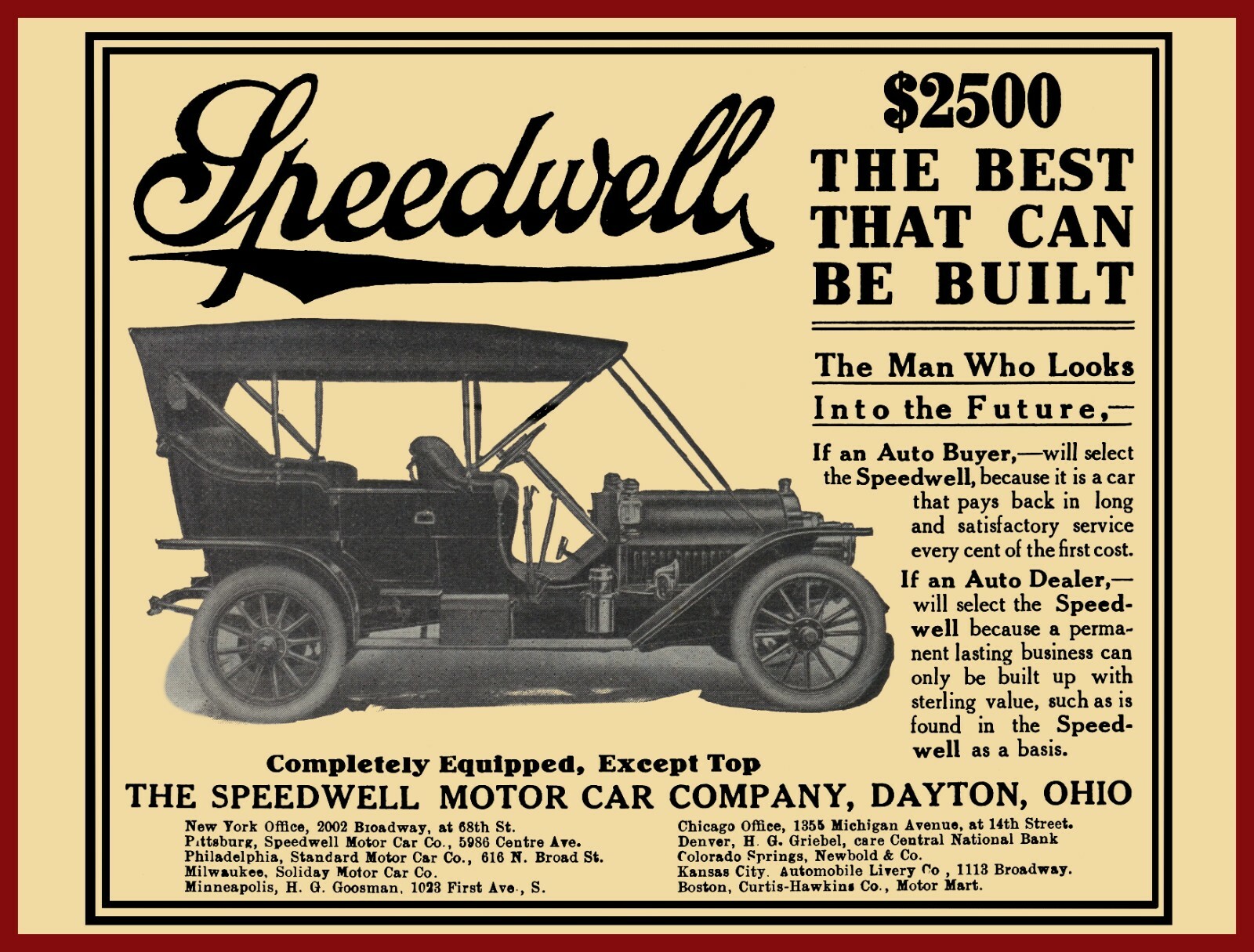 1909 Speedwell Motor Cars, Dayton NEW Metal Sign 24\