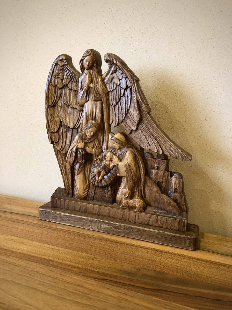  wood carved statue of the birth of Jesus icon of the Holy Family Bethlehem Gift