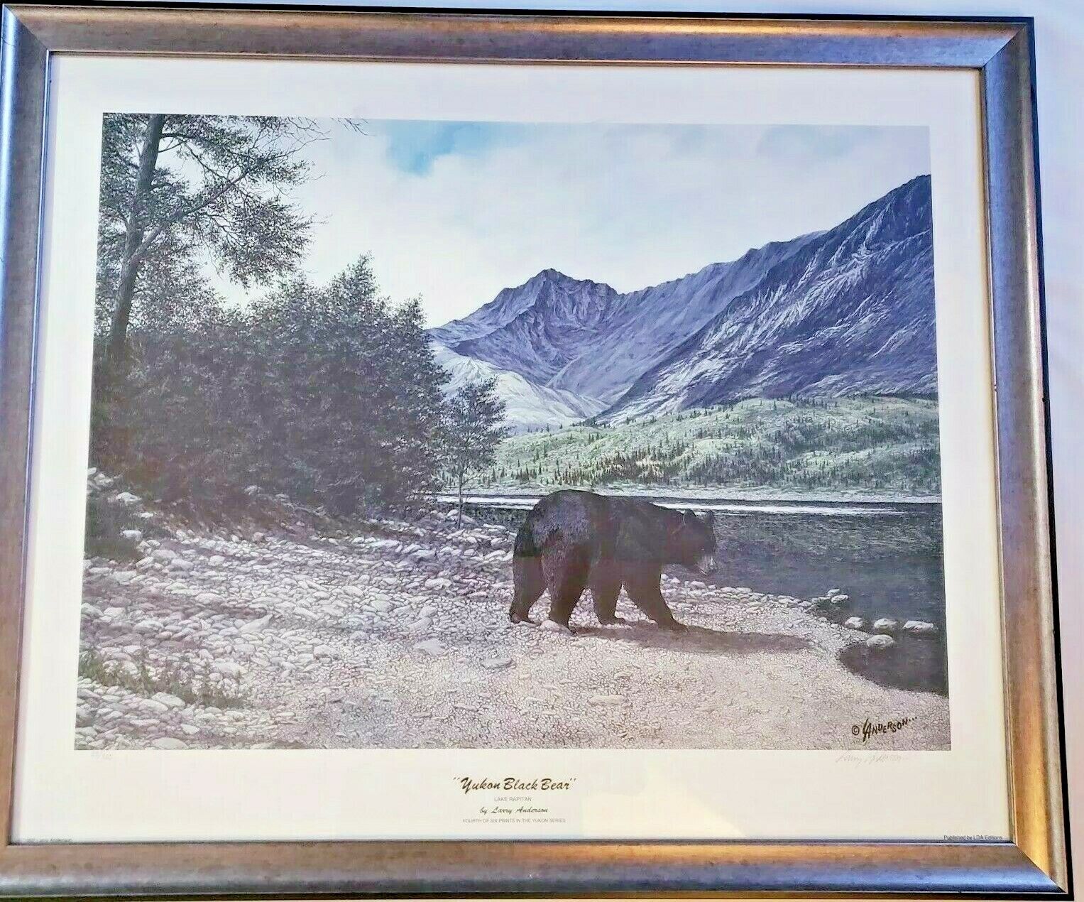 Framed LARRY ANDERSON Pencil Signed Print Yukon Black Bear Lake Rapitan #33/700