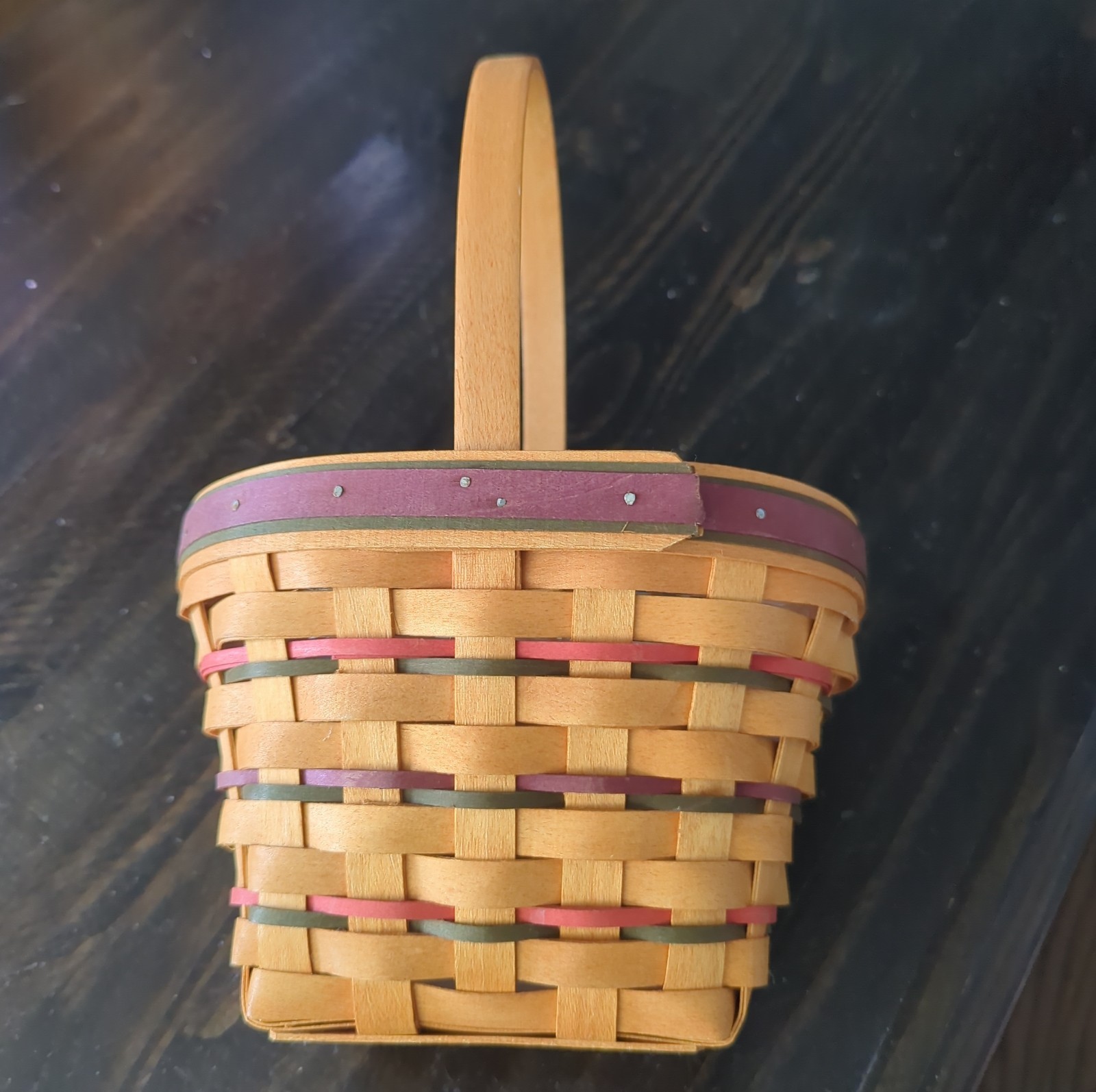 Longaberger 1996 Multi Color Easter Basket with Handle and Plastic Liner