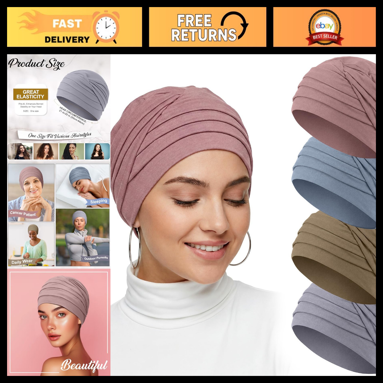 Zhengmy 4 Pcs Cancer Headwear for Women, Chemo Hats