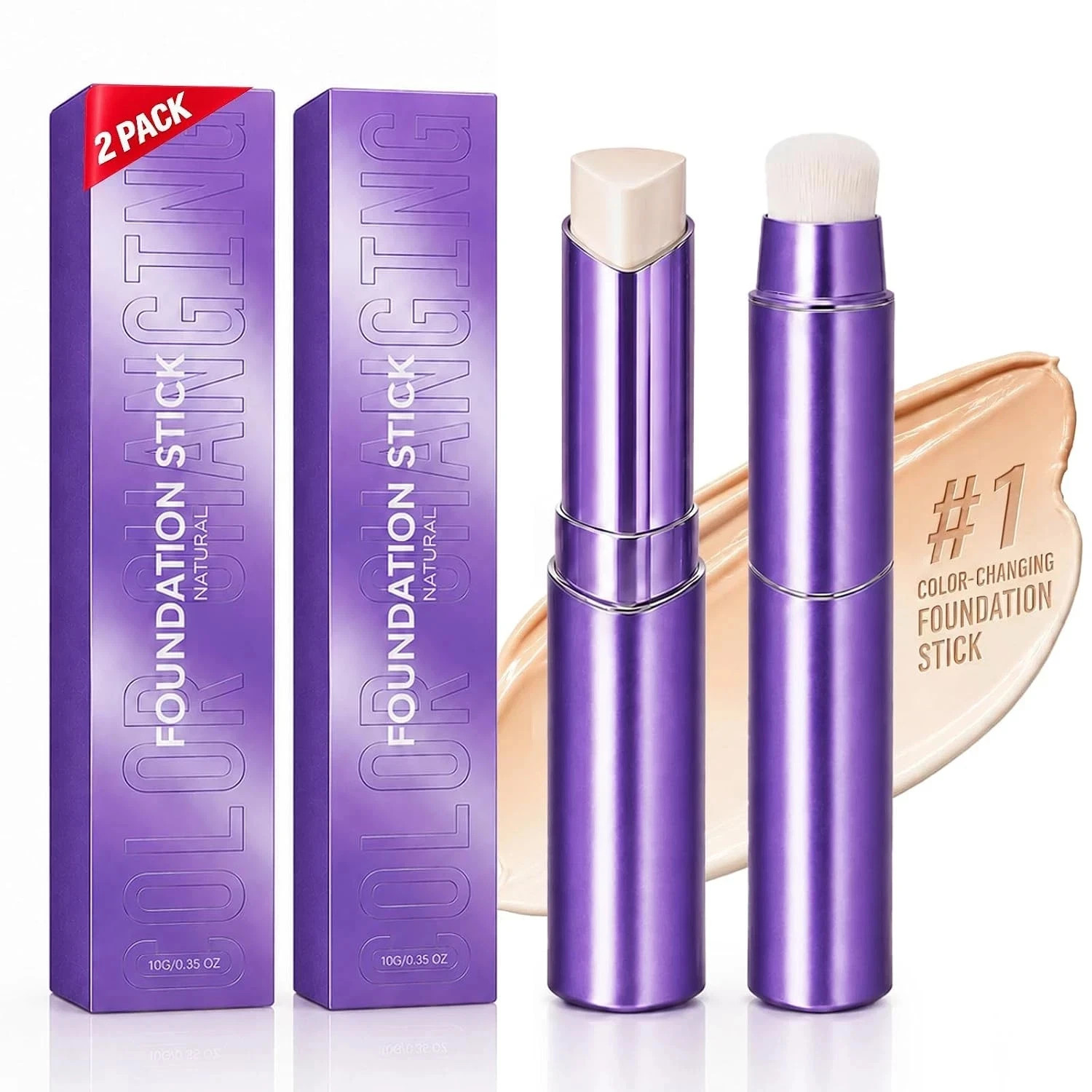 Face Color Love 2-In-1 Color Changing Foundation Stick with Brush, 2 Pack