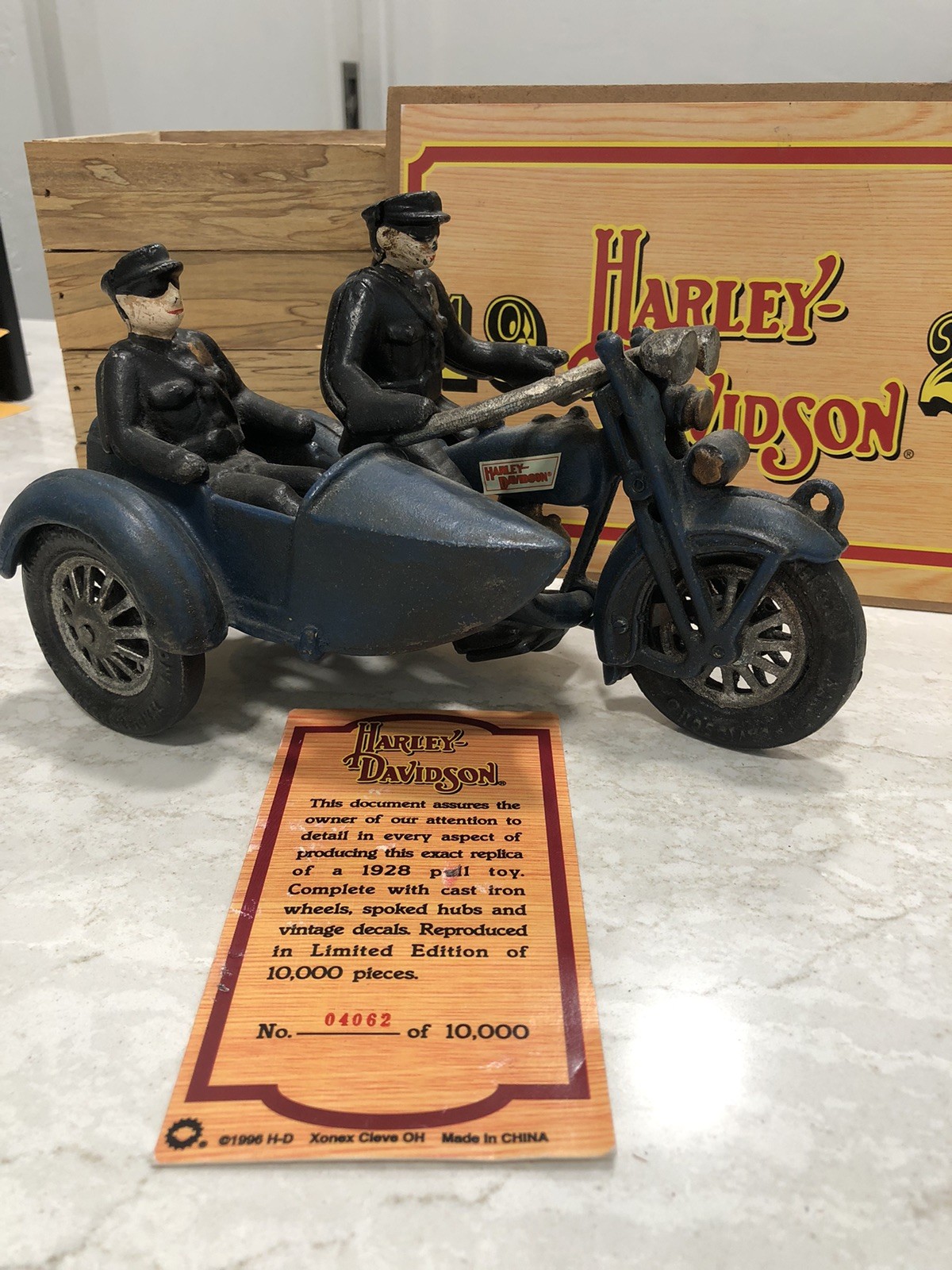 Xonex 1928 Harley Davidson Cast Iron Motorcycle Highway Patrol Police w/ sidecar
