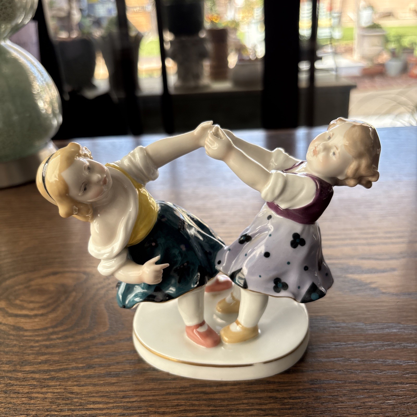 Antique Karl Ens Volkstedt Porcelain Figurine Dancing Girls Germany Hand Painte