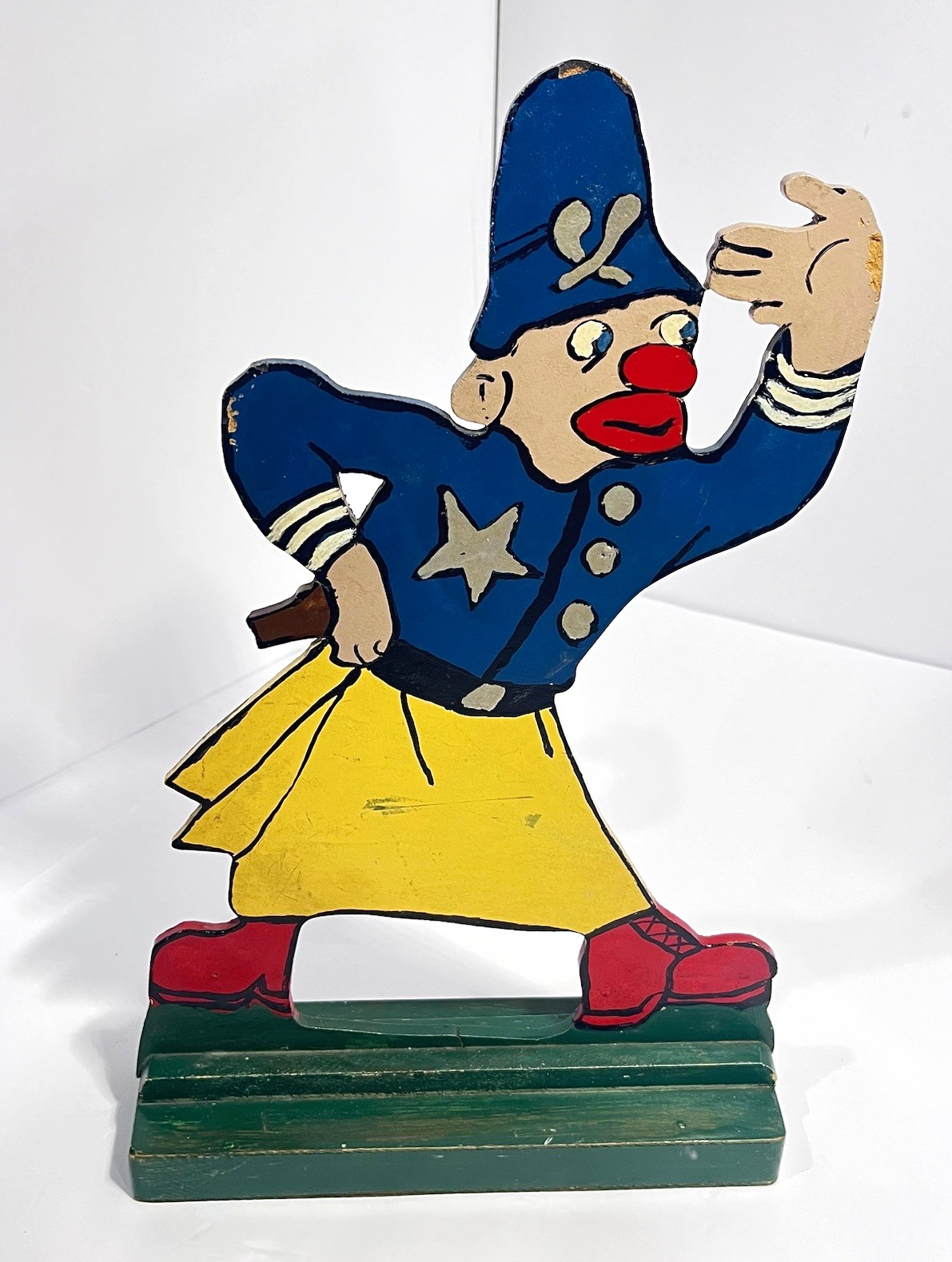 Vintage Folk Art Wooden Cop Clown Cutout Standee Painted Sign Keystone Cop