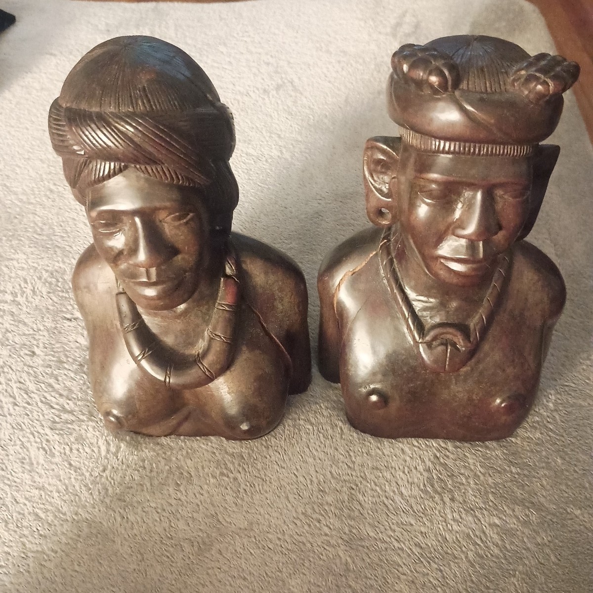Antique Fine Art Statuettes Male & Female Wooded Home Decor 