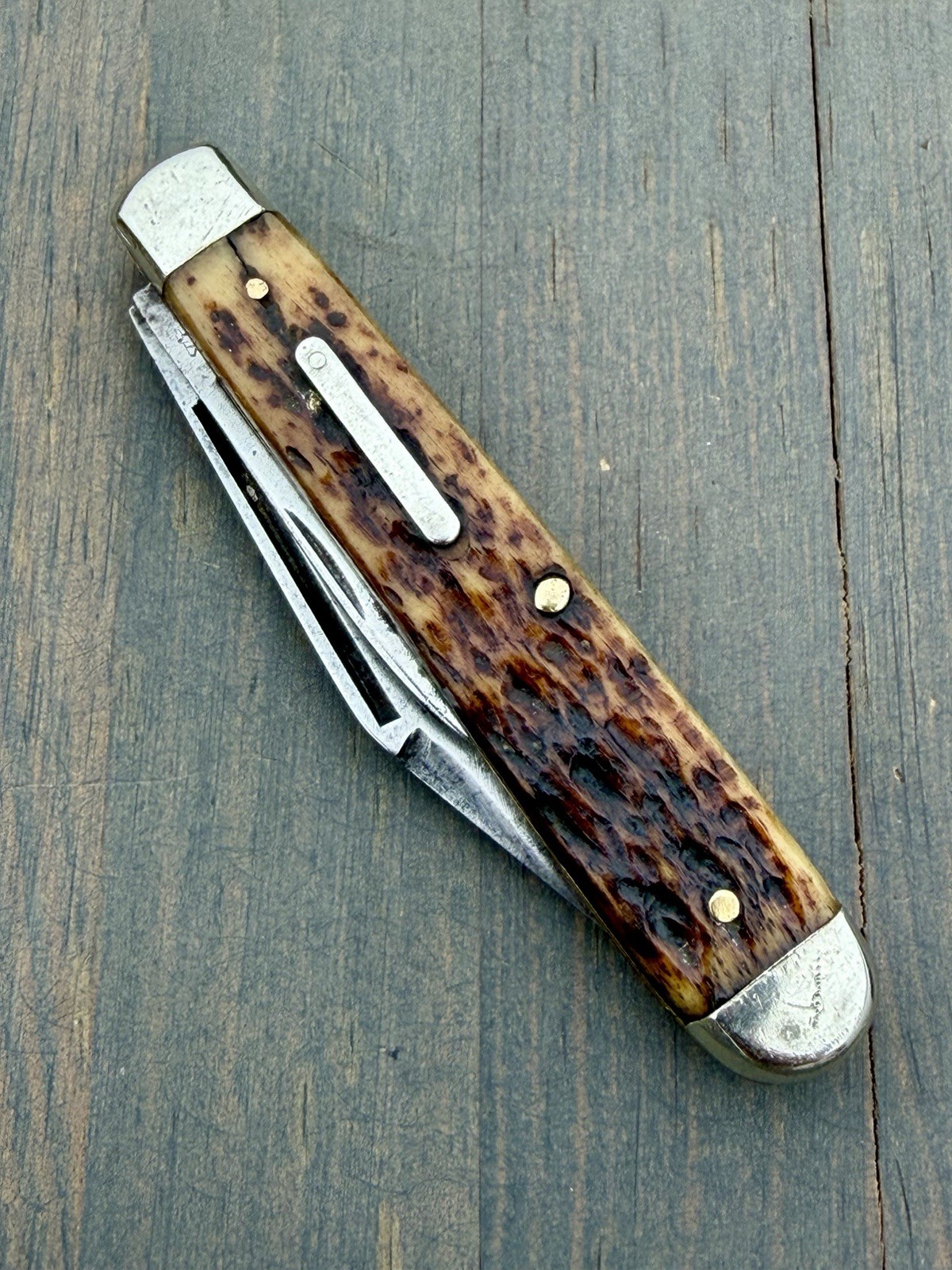 Vintage UTICA CUTLERY CO #30 2 Blade Jack Knife Jigged Bone Stag Style USA