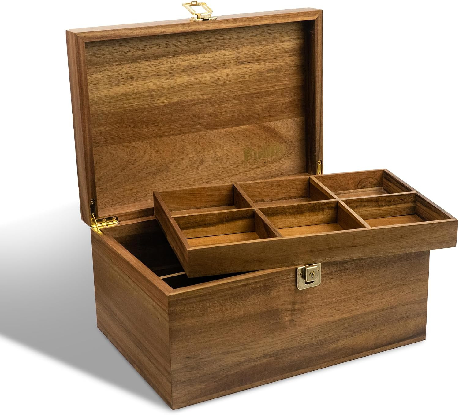 Locking Wooden Keepsake Box, Customizable Design with Adjustable Tray. Large Woo