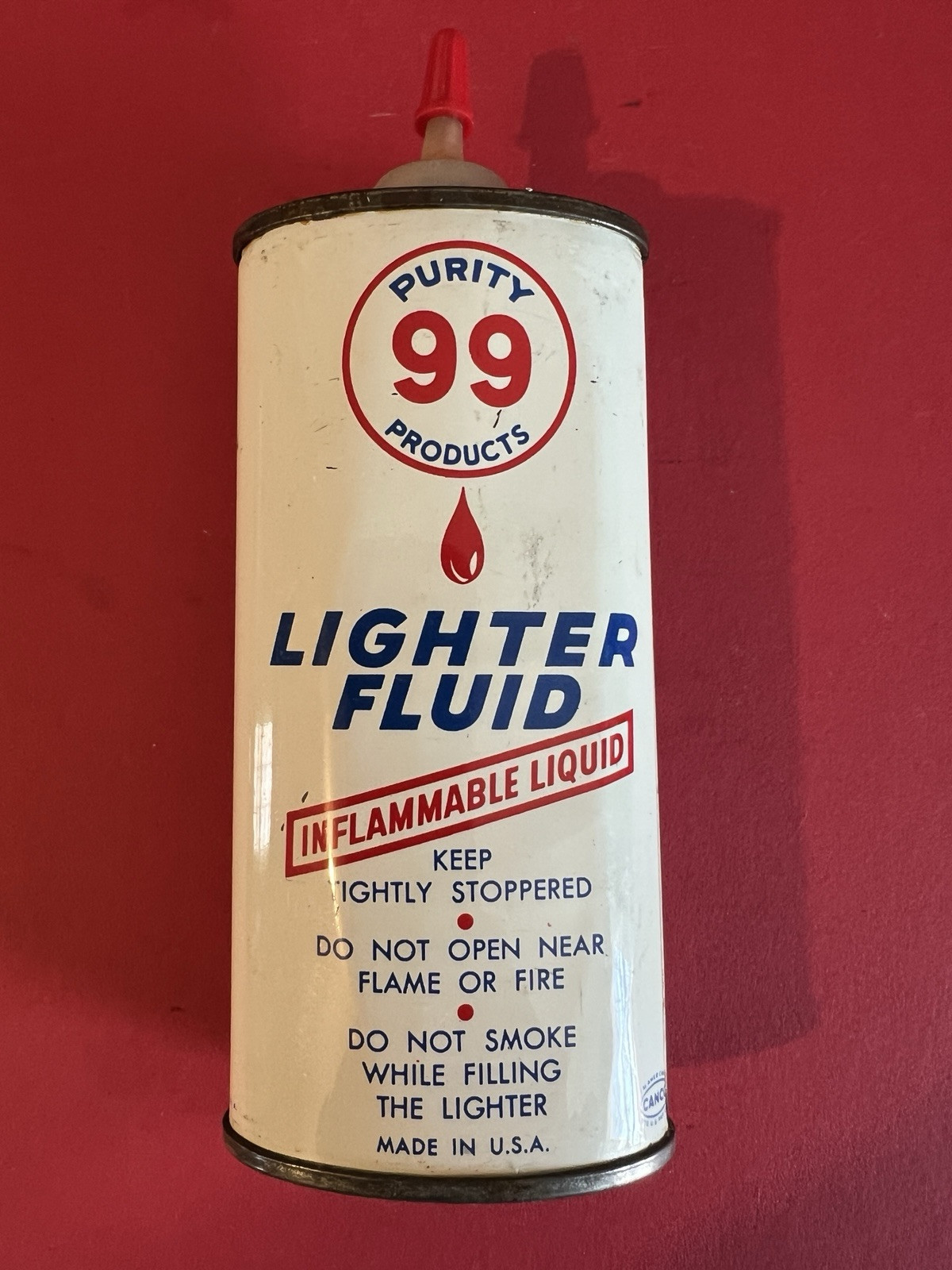 VERY RARE (1940-60s) VINTAGE PURITY 99 LIGHTER FLUID FUEL TIN CAN HANDY OILER